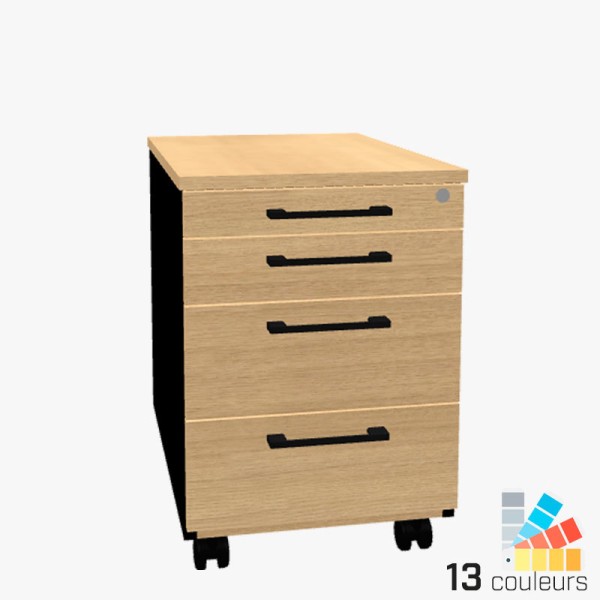 Caisson de bureau à roulettes - 4 tiroirs L 40.2 x H 58.6 cm - Basic