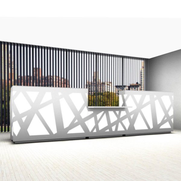 Banque d'accueil droite + PMR - Blanche - Lumineuse - Cristal