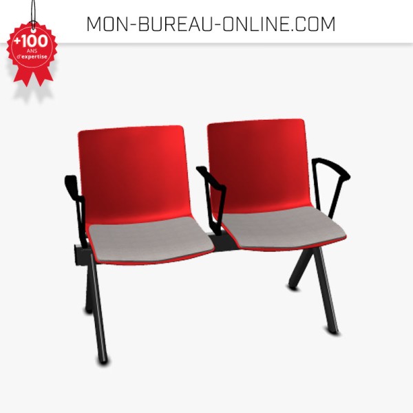 Banc Salle D’attente 2 Places – Acier Résistant, Avec Dossier Et Accoudoirs, Pour Bureaux, Hôpitaux Ou Aéroports