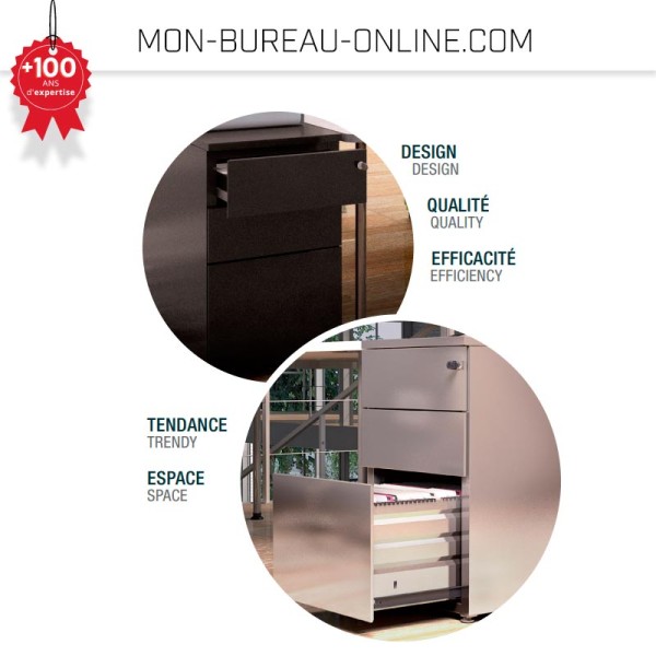 LVSTEEL Caisson Bureau Mobile 3 Tiroirs Avec Serrure Et Roulettes - Meuble Rangement Acier Entièrement Assemblé, Blanc