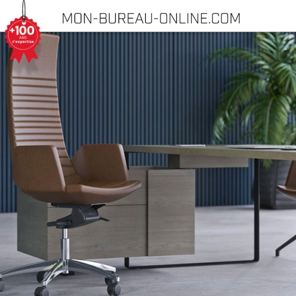 Fauteuil de Bureau Pivotant en Similicuir-Dossier Capitonné-Réglable en Hauteur, Structure Métal