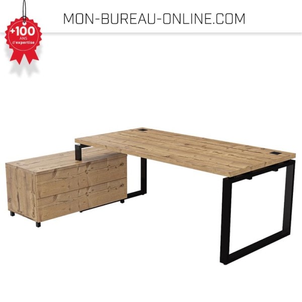 Bureau D'angle Bois Et Noir Avec Rangements Et 3 Tiroirs - Dimensions L 130 X P 100 X H 80 Cm - Occasion