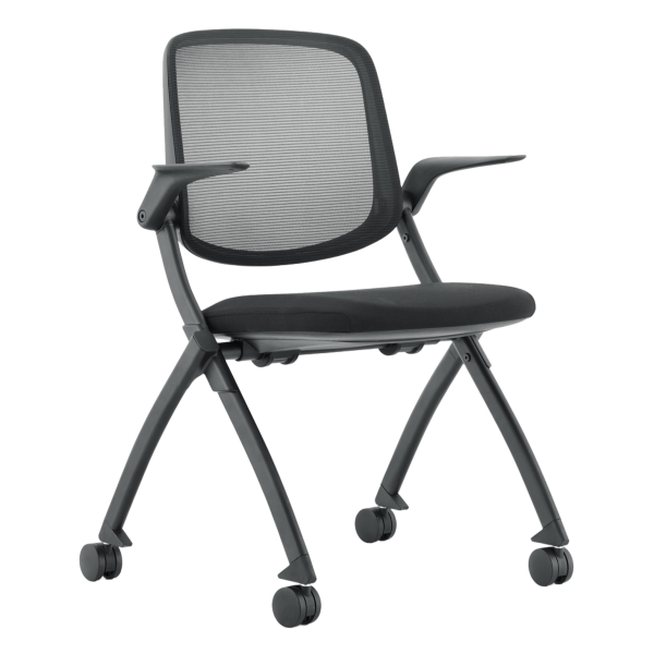 Chaise visiteur pliable avec accoudoirs sur roulettes