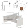 Bureau de direction d'angle avec rangement Haut de Gamme - Pieds laqués - L 2.04 à 2.64m - Elina