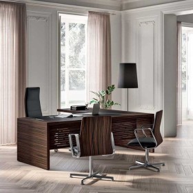 Bureau de direction d'angle avec rangement Haut de Gamme - Pieds laqués - L 2.04 à 2.64m - Elina