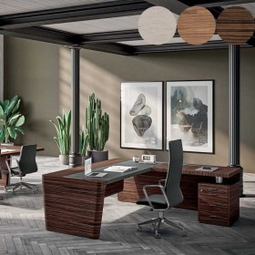Bureau de direction d'angle avec rangement et insert cuir