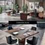 Table de réunion 12 personnes avec insert en cuir - L 5.61m - Aura