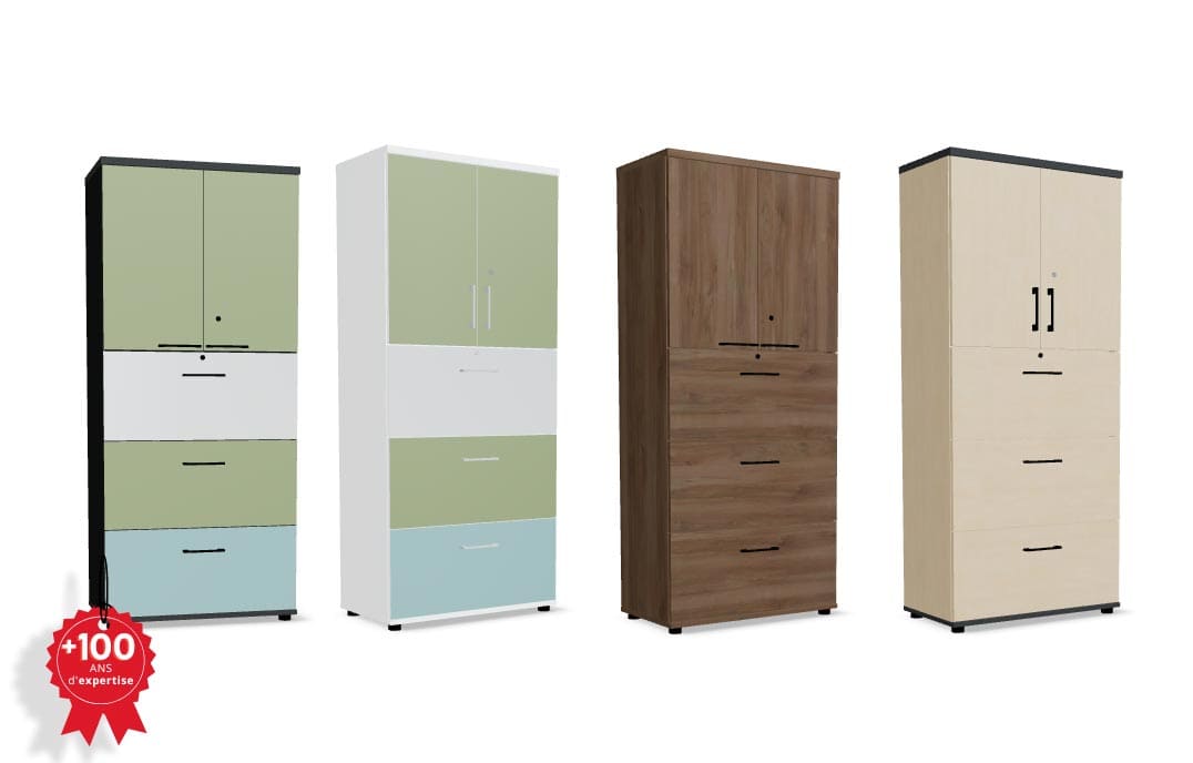 Armoire 3 tiroirs pour dossiers suspendus et étagères