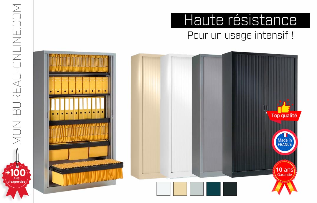 Armoire de bureau à rideaux grise H198cm x L120cm - RETIF