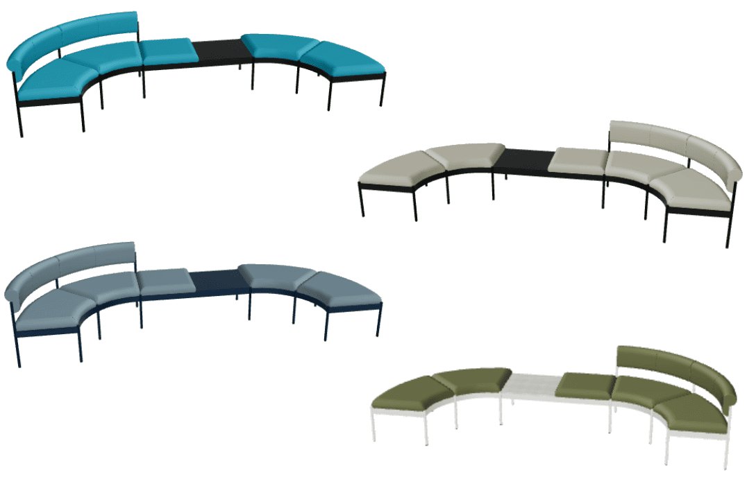 Banquette d'accueil avec x2 dossiers et 1 plateau pose revues