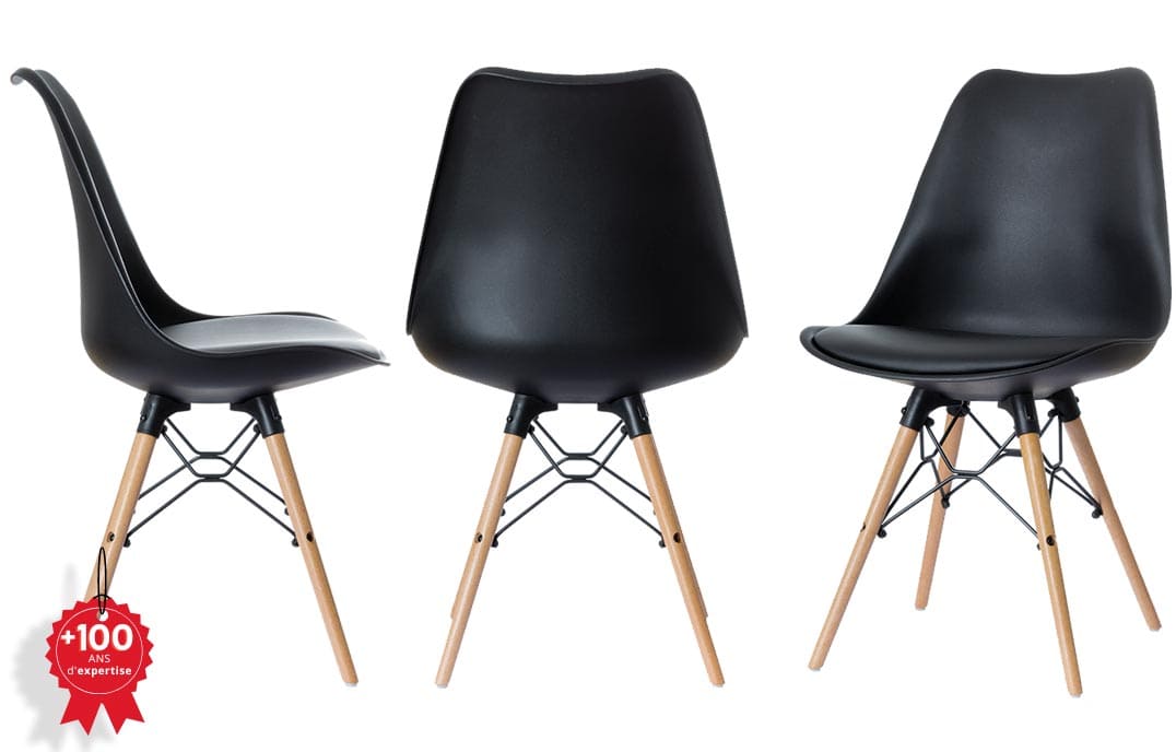 Chaise Design Noir et pied en bois naturel - DogeWood