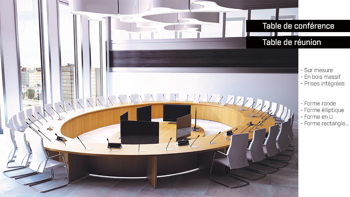 Table de réunion ronde en bois massif sur mesure - 12 à 36 personnes et + Table de réunion ronde en bois massif sur mesure - 12 à 36 personnes et +