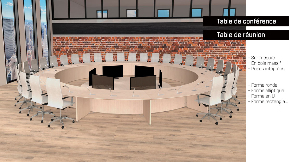 Table de réunion ronde en bois massif sur mesure - 12 à 36 personnes et + Table de réunion ronde en bois massif sur mesure - 12 à 36 personnes et +