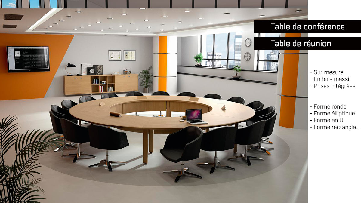 Table de réunion ronde en bois massif sur mesure - 12 à 36 personnes et + Table de réunion ronde en bois massif sur mesure - 12 à 36 personnes et +